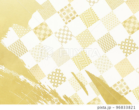 ゴールドの抽象的なブラシストロークと市松模様 96833821