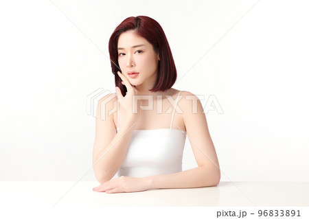 Beautiful young asian woman with clean fresh skin on white background, Face care, Facial treatment, Cosmetology, beauty and spa, Asian women portrait. Beautiful young asian woman with clean fresh skin on white background, Face care, Facial treatment, Cosmetology, beauty and spa, Asian women portrait. 96833891