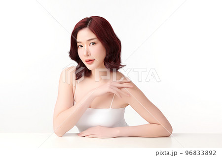 Beautiful young asian woman with clean fresh skin on white background, Face care, Facial treatment, Cosmetology, beauty and spa, Asian women portrait. Beautiful young asian woman with clean fresh skin on white background, Face care, Facial treatment, Cosmetology, beauty and spa, Asian women portrait. 96833892