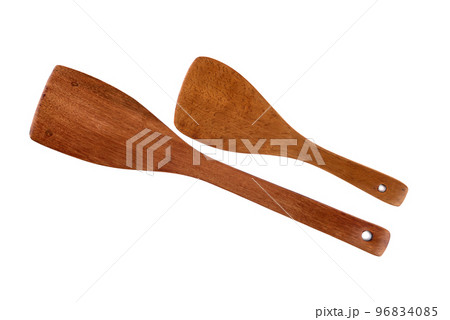 Two kitchen wooden blades of different sizes on a white background. Two kitchen wooden blades of different sizes on a white background. 96834085