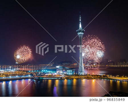 Night view of the fireworks over Macau Tower Convention and Entertainment Center Night view of the fireworks over Macau Tower Convention and Entertainment Center 96835849