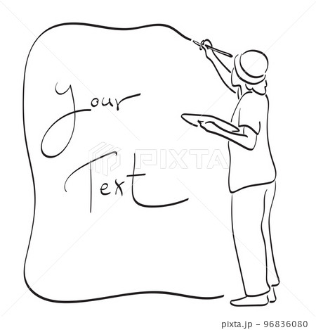male artist drawing frame with blank space for text illustration vector hand drawn isolated on white background line art. 96836080