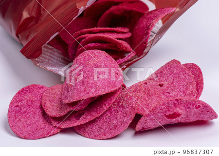 red chips isolate. close-up potato chips red chips isolate. close-up potato chips 96837307