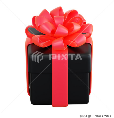 Realistic Black Gift Box With Red Ribbon Bow....のイラスト素材 [96837963] - PIXTA