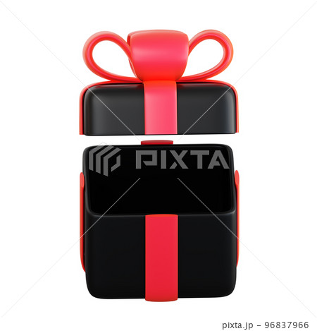 Realistic black gift box with red ribbon bow. Concept of abstract holiday, birthday, Christmas or Black Friday present or surprise. 3d high quality isolated render 96837966