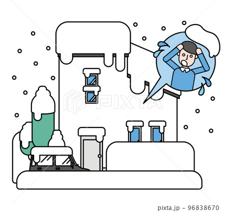 大雪が降り雪害を受ける住宅と車と困る住民 96838670