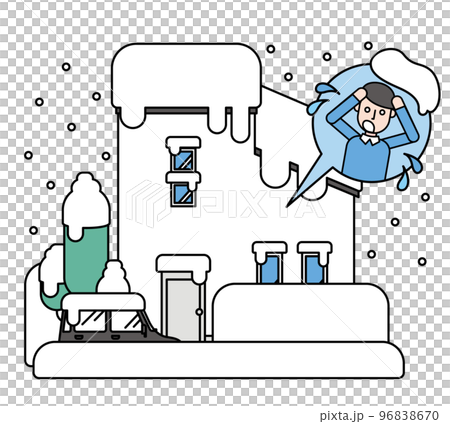大雪が降り雪害を受ける住宅と車と困る住民 96838670