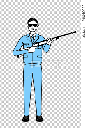 A man in work clothes wearing sunglasses and holding a rifle (manager, manager, factory manager) 96840025