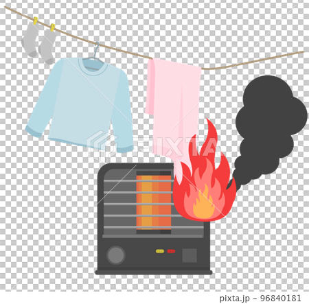 火事の原因　ストーブの上に洗濯物を干す　イラスト 96840181