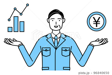 DX化のイメージ、業績と売上の向上を案内する作業着を着た男性(経営者、管理職、工場長) DX化のイメージ、業績と売上の向上を案内する作業着を着た男性(経営者、管理職、工場長) 96840650