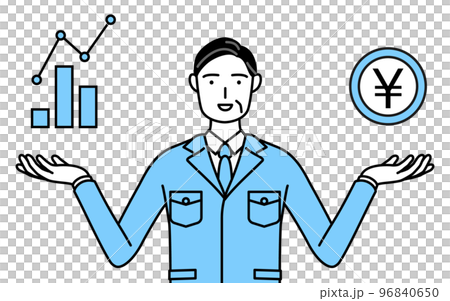 DX化のイメージ、業績と売上の向上を案内する作業着を着た男性(経営者、管理職、工場長) DX化のイメージ、業績と売上の向上を案内する作業着を着た男性(経営者、管理職、工場長) 96840650
