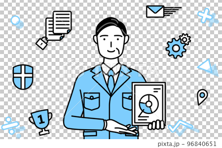 An image of DX conversion, a man wearing work clothes that uses digital technology to improve business (manager, manager, factory manager) An image of DX conversion, a man wearing work clothes that uses digital technology to improve business (manager, manager, factory manager) 96840651