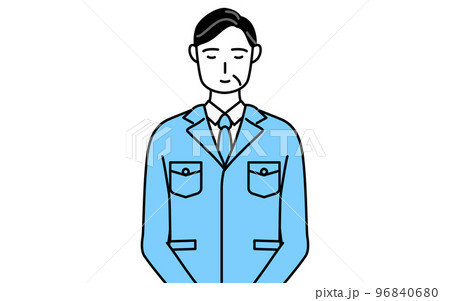 軽く会釈（お辞儀）をする作業着を着た男性（経営者、管理職、工場長） 96840680