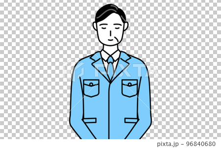 軽く会釈（お辞儀）をする作業着を着た男性（経営者、管理職、工場長） 96840680
