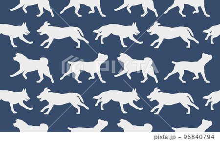 Seamless pattern. Silhouette dogs different breeds in various poses. Endless texture. Design for fabric, decor, wallpaper, wrapping paper, design. 96840794