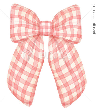 cute check striped ribbon hair bow tie watercolour illustration 96841019