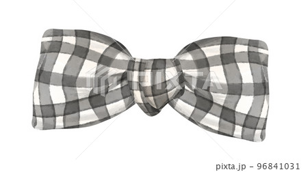 cute check striped ribbon hair bow tie watercolour illustration 96841031