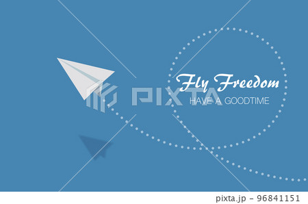 紙飛行機が鮮やかな青空を自由に飛び、くるりと見事な宙返りをしているベクターイラスト 96841151