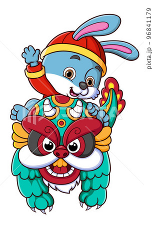 Happy Chinese new year with cheerful rabbit character of illustration 96841179