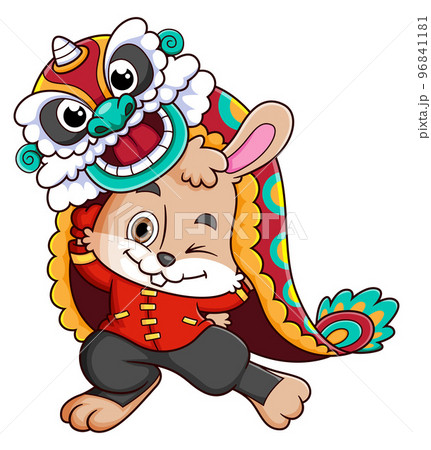 Cute rabbit dancing lion dance for Lunar New Year festival of illustration 96841181