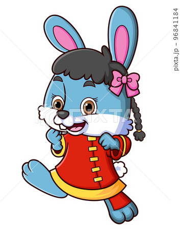Cute rabbit wearing red clothes chinese traditional of illustration Cute rabbit wearing red clothes chinese traditional of illustration 96841184