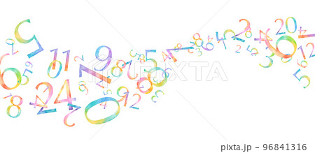 レインボーカラーの数字の水彩イラスト。時間、数字の流れのイメージ。（ベクター。レイアウト変更可能） 96841316