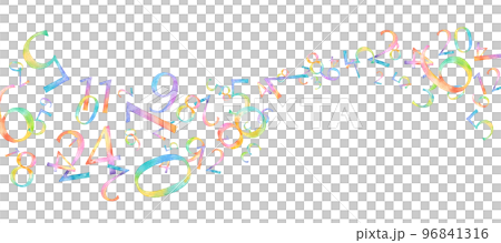 レインボーカラーの数字の水彩イラスト。時間、数字の流れのイメージ。（ベクター。レイアウト変更可能） 96841316