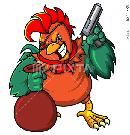 The robber rooster holding gun of illustration 96841339