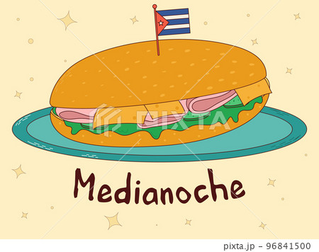 Cuban food. Medianoche. Traditional Cuban dish. Vector illustration 96841500