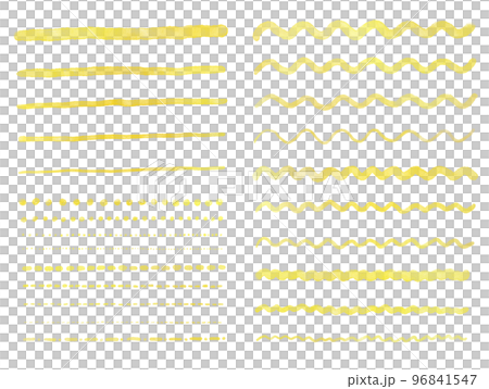Yellow stroke watercolor illustration material set / line / dotted line / wavy line 96841547