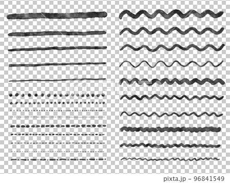 黒のストロークの水彩イラスト素材セット/線/点線/波線 黒のストロークの水彩イラスト素材セット/線/点線/波線 96841549