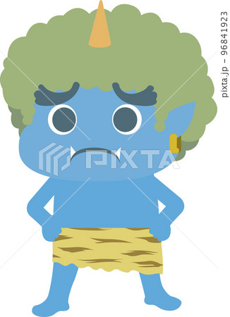 困った顔で腰に手をあてる青鬼 困った顔で腰に手をあてる青鬼 96841923