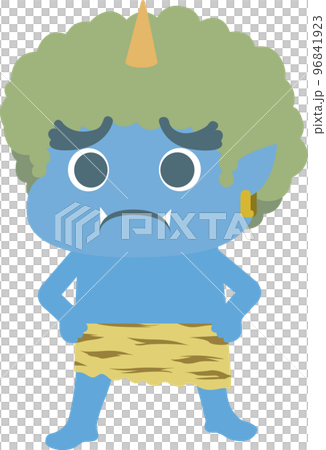 困った顔で腰に手をあてる青鬼 困った顔で腰に手をあてる青鬼 96841923