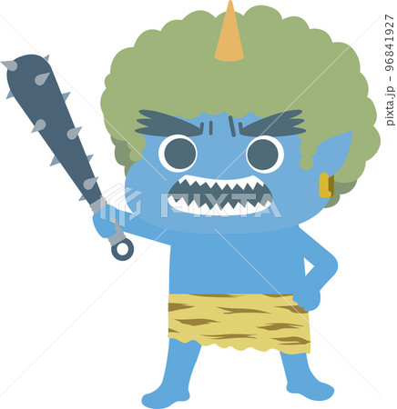 怖い顔で金棒をかまえる青鬼 怖い顔で金棒をかまえる青鬼 96841927