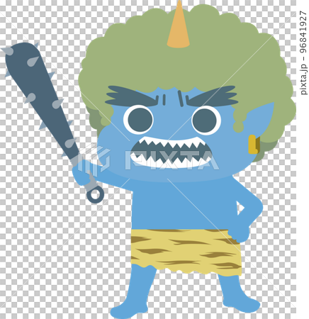 怖い顔で金棒をかまえる青鬼 怖い顔で金棒をかまえる青鬼 96841927