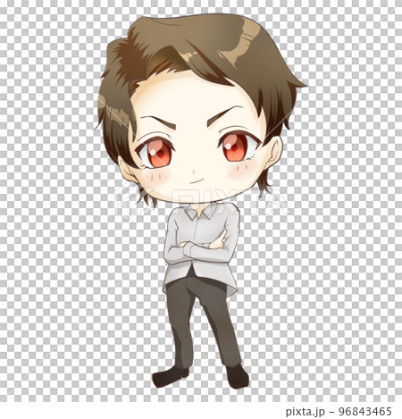 腕を組んで得意気なアニメキャラ風男子 96843465