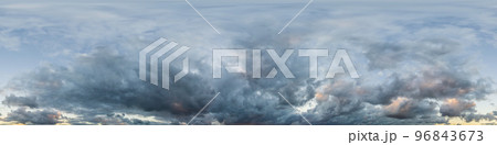 Overcast sky panorama on rainy day with Nimbostratus clouds in seamless spherical equirectangular format. Full zenith for use in 3D graphics, game and for aerial drone 360 degree panorama as sky dome. Overcast sky panorama on rainy day with Nimbostratus clouds in seamless spherical equirectangular format. Full zenith for use in 3D graphics, game and for aerial drone 360 degree panorama as sky dome. 96843673