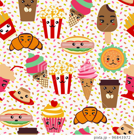 Cute cartoon Fast food menu icons collection 96843972