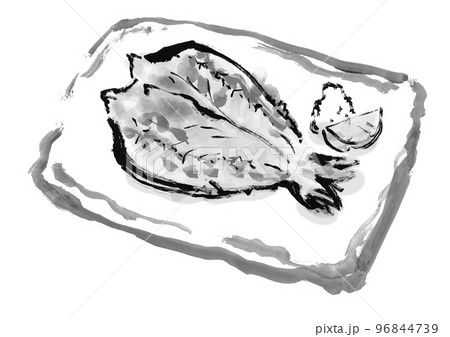 ほっけの手描き和風イラスト素材　モノクロ 96844739