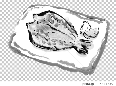 ほっけの手描き和風イラスト素材　モノクロ 96844739