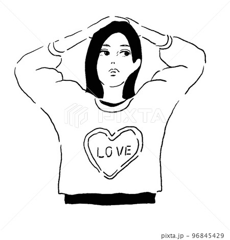 考えている女性の線画 考えている女性の線画 96845429