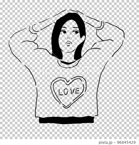 考えている女性の線画 考えている女性の線画 96845429