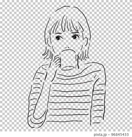 珈琲を飲む女性の線画 96845433