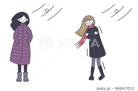 冬服で寒さに耐える女性 96847052