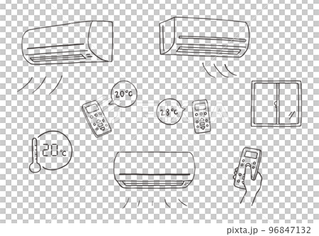 Air conditioner hand drawn illustration set (monochrome) 96847132