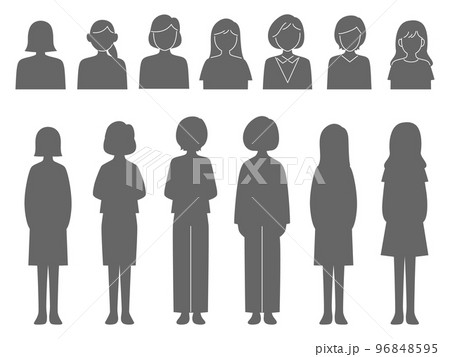 女性の人型シルエットイラストセット 女性の人型シルエットイラストセット 96848595