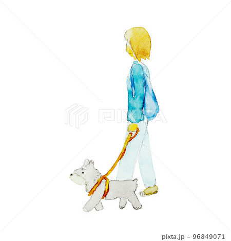 水彩の犬と生活シリーズ　散歩 96849071