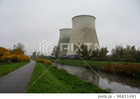 Vilvoorde, Flemish Brabant, Belgium,  The Engie gas operated power plants and the River Senne 96851481