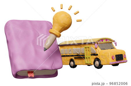 3d textbook plasticine, close book with school bus, light bulb, pencil clay isolated. idea tip education, knowledge creates ideas, clay toy icon concept, 3d render illustration 3d textbook plasticine, close book with school bus, light bulb, pencil clay isolated. idea tip education, knowledge creates ideas, clay toy icon concept, 3d render illustration 96852006