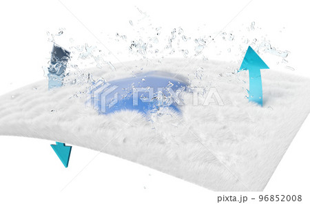 3d absorbent pad, ventilate shows water splash transparent isolated for diapers, synthetic fiber hair absorbent layer with sanitary napkin, baby diaper adult concept, 3d render illustration 3d absorbent pad, ventilate shows water splash transparent isolated for diapers, synthetic fiber hair absorbent layer with sanitary napkin, baby diaper adult concept, 3d render illustration 96852008